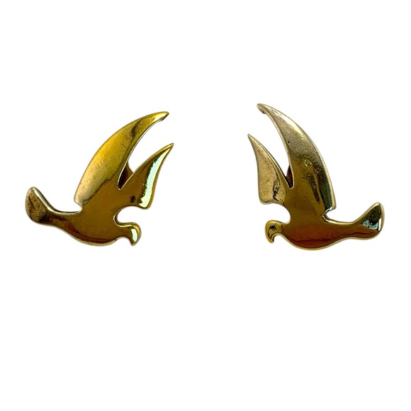 STERLING SILVER 925 GOLD VERMEIL Bird Dove Seagull Tern Post Pierce Vintage 7/8" - Picture 4 of 9